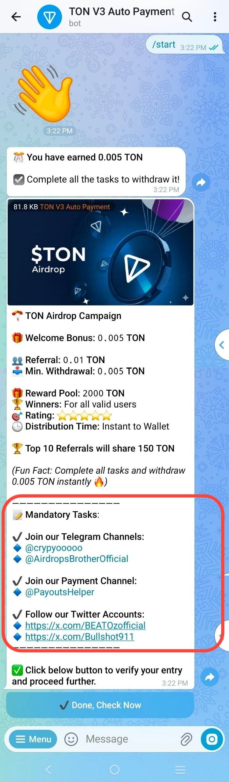 Task added inside @TONv3AirdropAutoPayBot